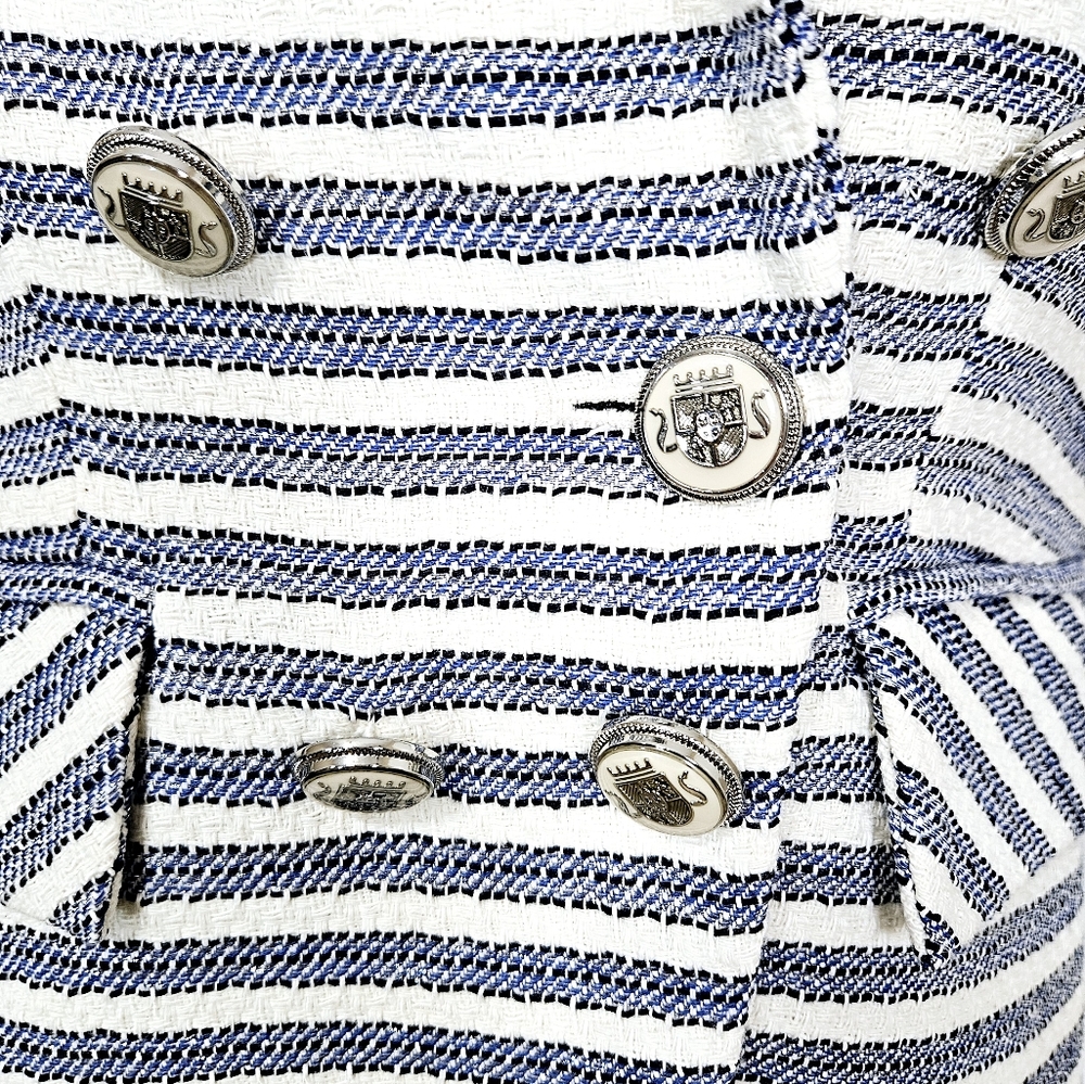 Veronica Beard Ryland Striped Cotton-Blend Tweed Blazer in Blue and White Size 8 - Picture 6 of 15